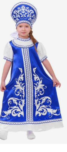 Русский костюм: платье с кокеткой, кокошник(син.)