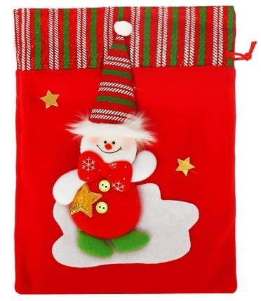 Новогодний мешок для подарков "Снеговичок" с завязками